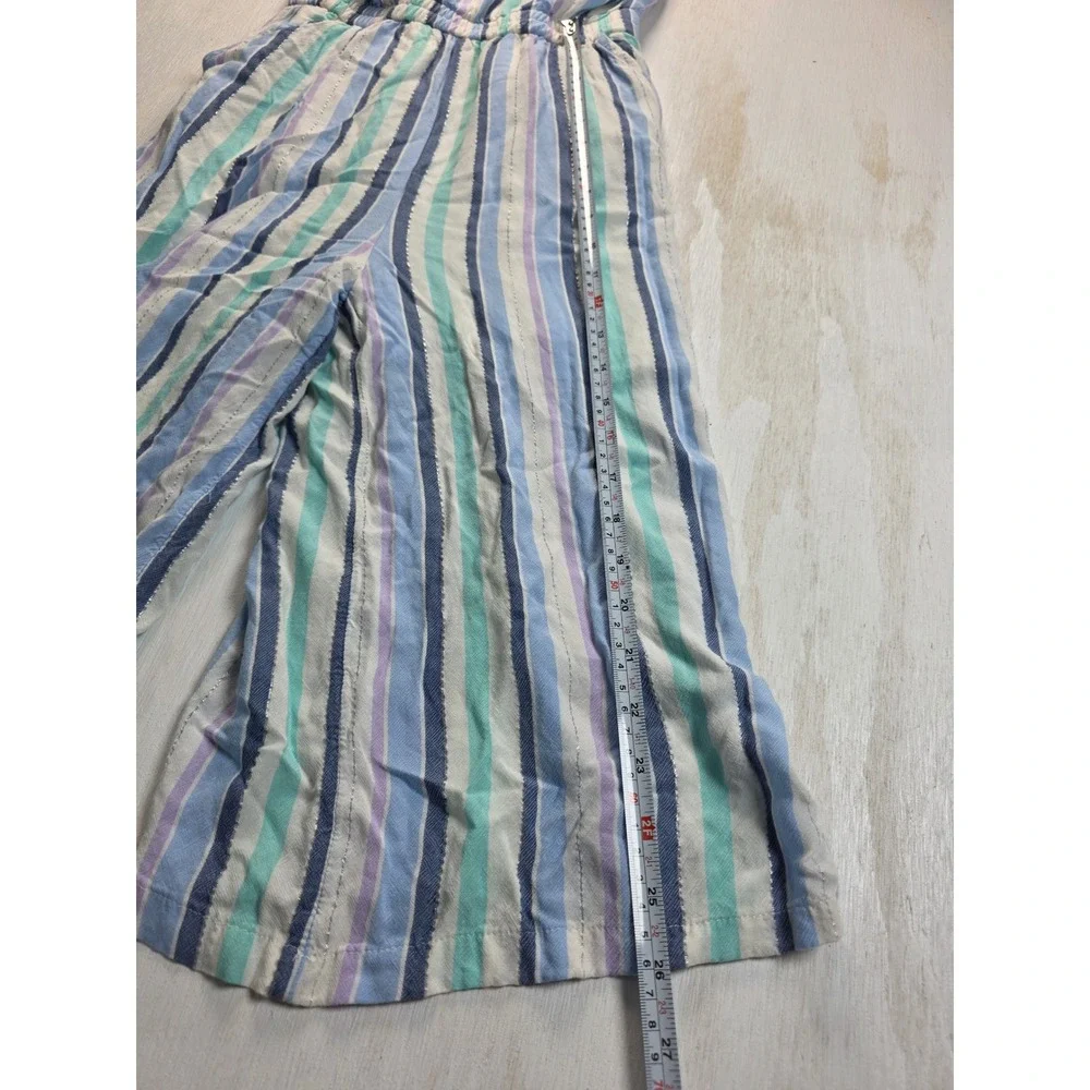 Justice Girls Blue Striped Wide Leg Jumpsuit Size L 12/14 Boho Tassel Metallic